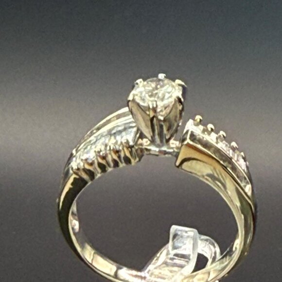 14k White Gold Diamond Engagement Ring: Baguette & Round Diamonds